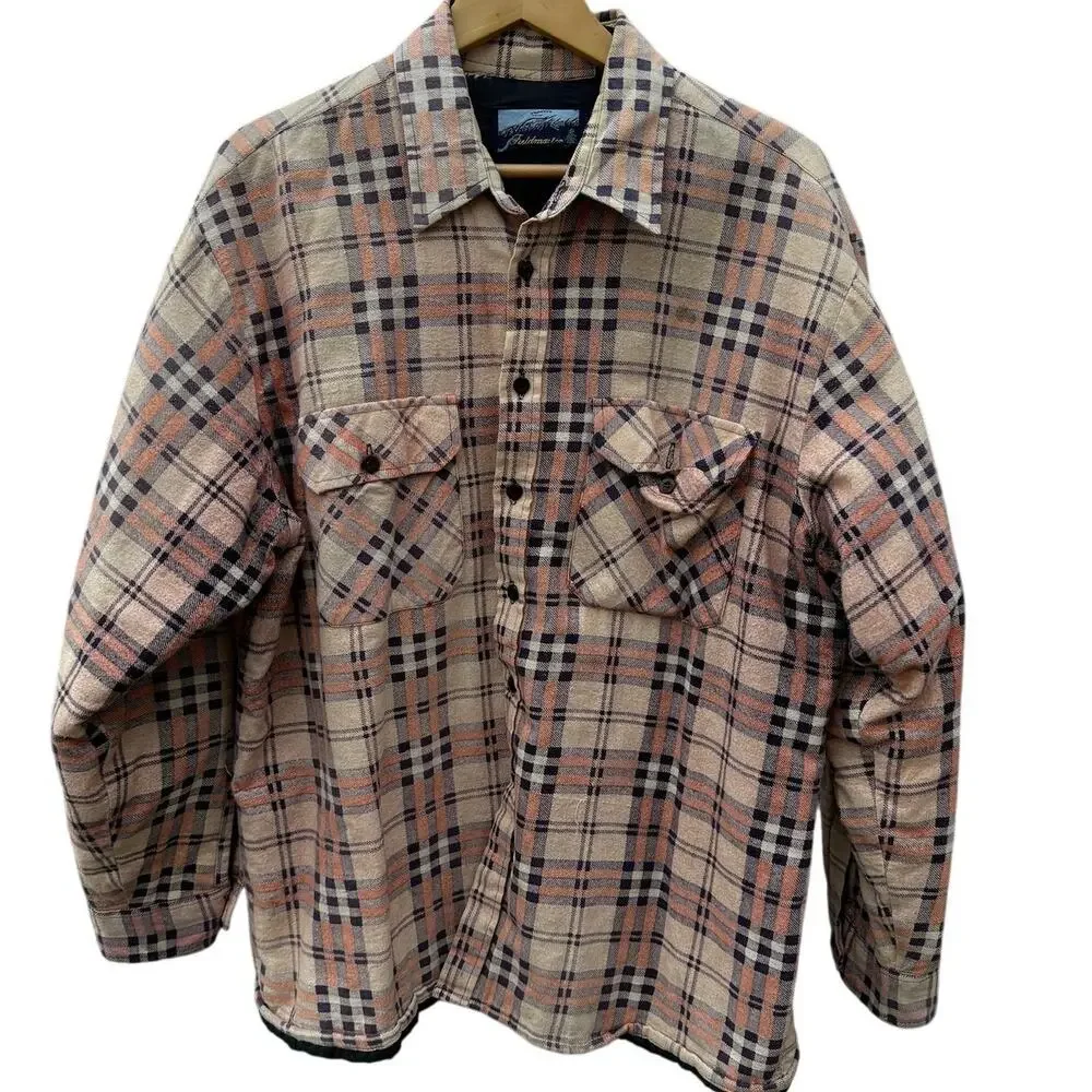 Sears Fieldmaster Vintage 1990s brown plaid quilt lined button up jacket Size XL